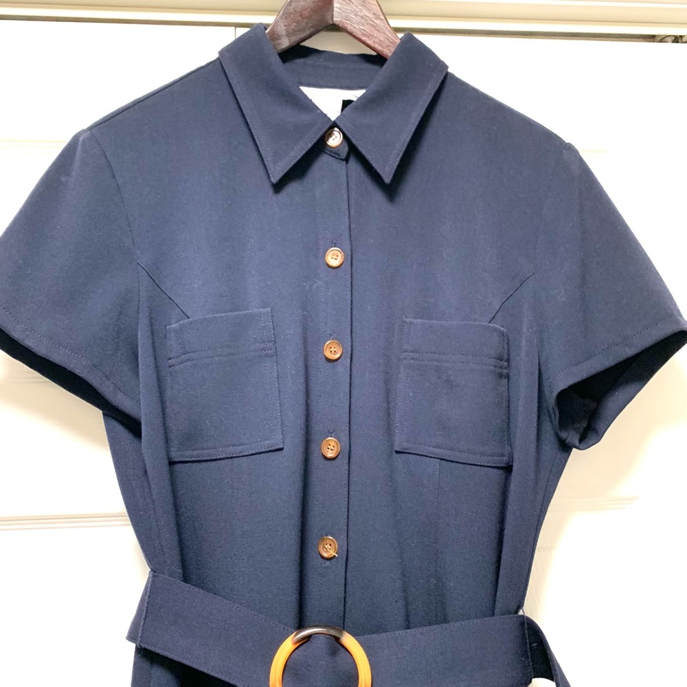 Size 10 Button Up Navy MIDI Shirtdress of Gorgeous Fabric